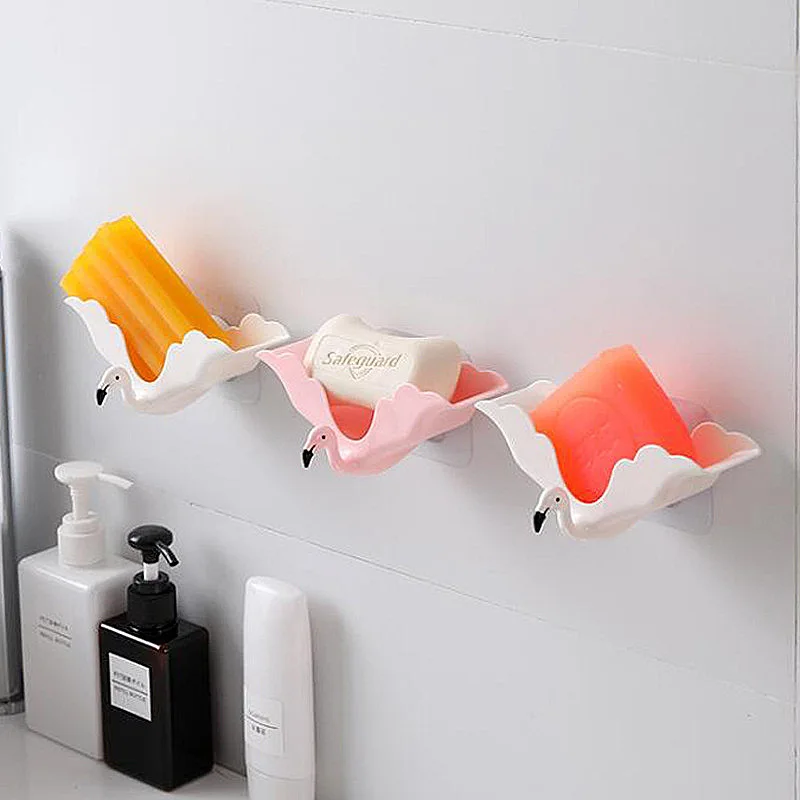 

Portable Creative Flamingo Soap Dishes Bathroom Drain Suction Cup Wall-Mounted Box Multifunctional Personalized Boxes