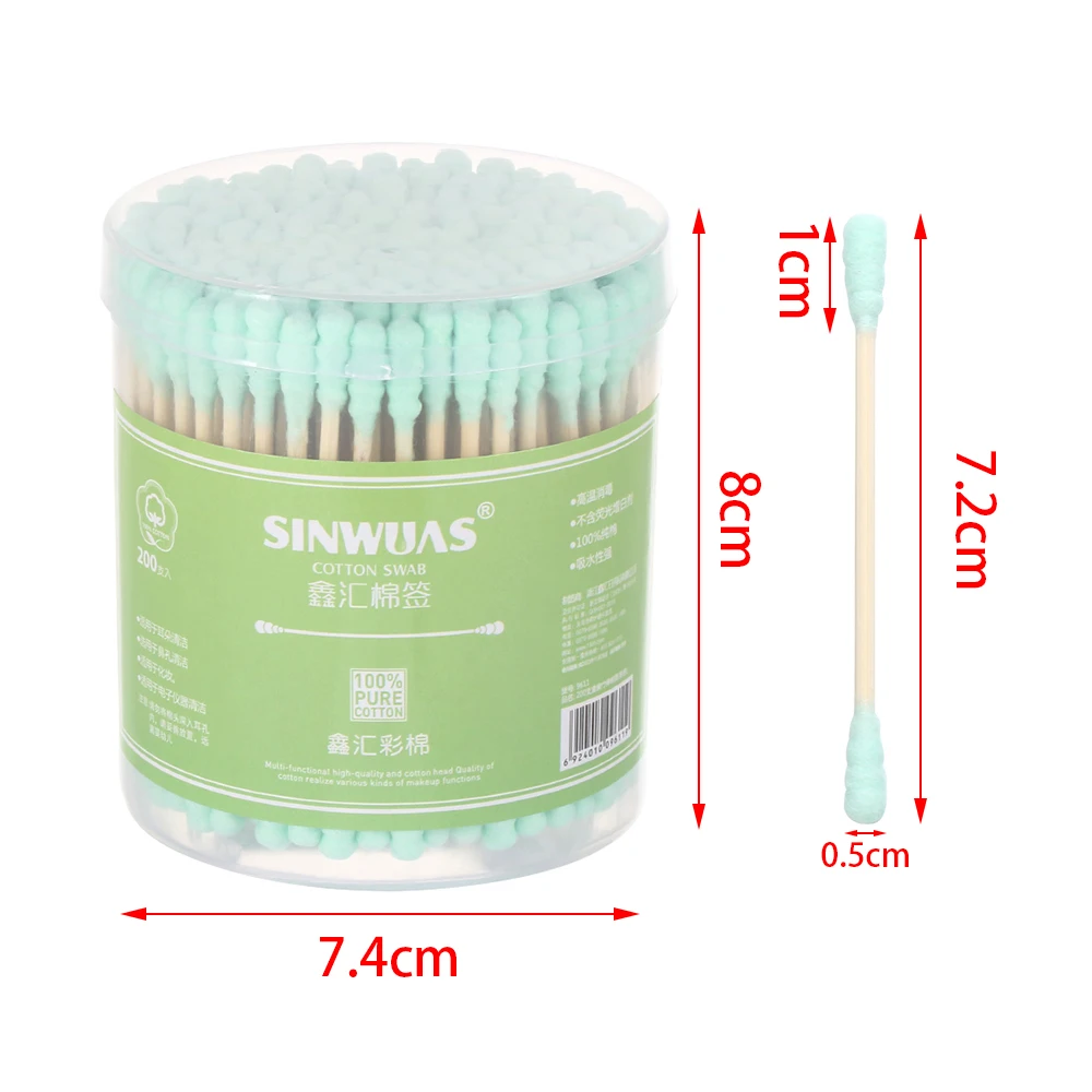 200 шт 4 цвета бамбуковые ватные палочки деревянные мягкие тампоны для чистки ушей