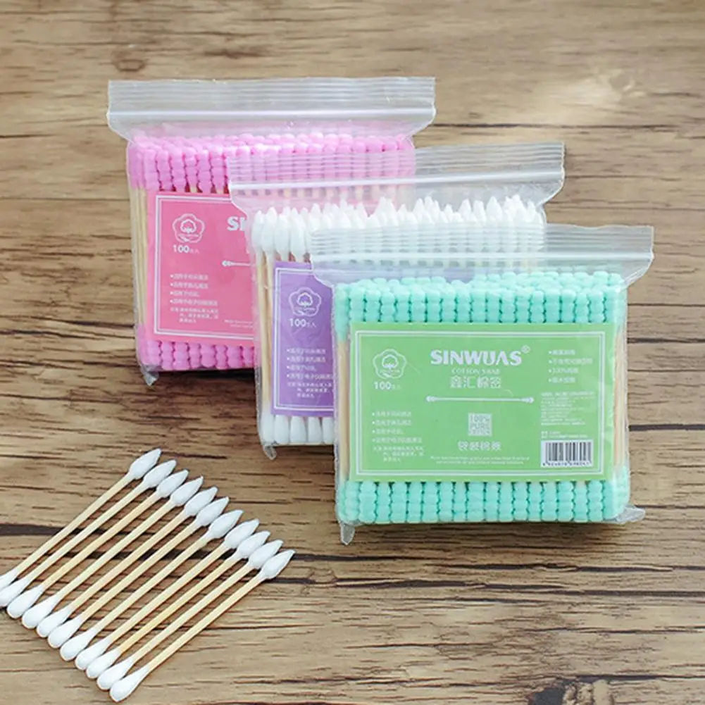 100 шт одноразовый Прочный Микро двойной головкой ватный тампон для женщин Макияж