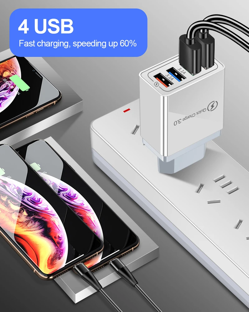 Сетевое зарядное устройство Quick Charge 3 0 для Samsung A50 A51 A71 Xiaomi Mi 8 9 Redmi 8A Note 8T Pro Плетеный