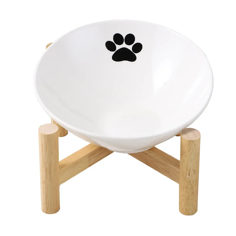 

Wooden Stand Ceramic Cat Detachable Bowl Oblique Mouth High-foot Dog Bowl To Protect Cervical Spine Pet Food Bowl Wter Bowl