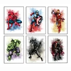 Плакат на холсте, мультяшная картина, Мстители, супергерой, минимализм, акварельная стена, художественный принт, плакат, Подарок, Идея для мальчика, девочки, спальни, фреска