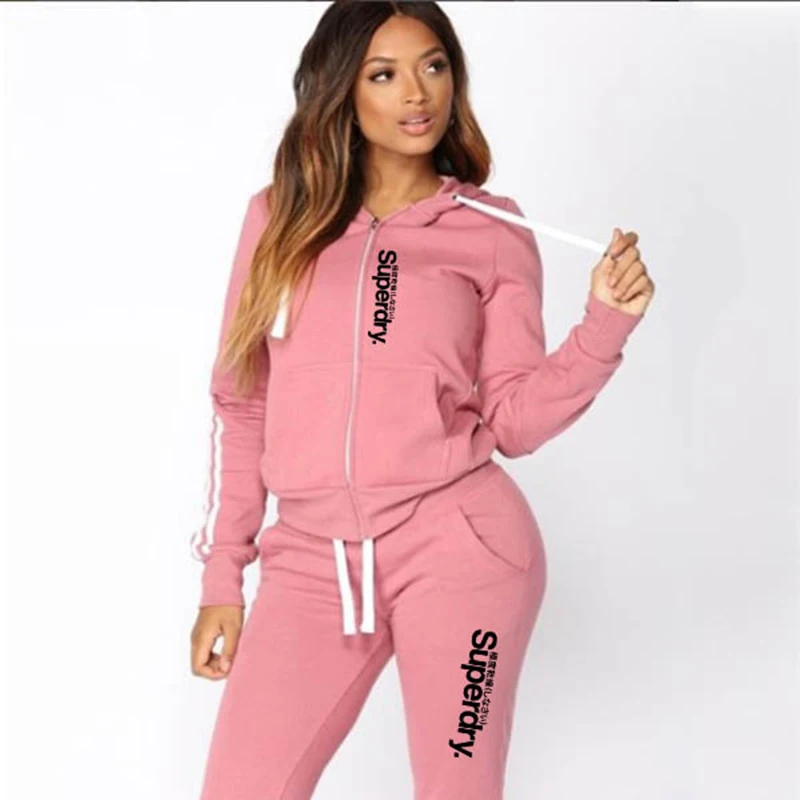 

2021 Spring Tracksuit Women Print Hoodies+Pants Two Piece Set Sportwear Femme Jogger Suit ensemble femme Zip up Sweatshirt Set