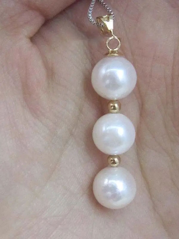 

White AAA 9-10mm round south sea natural pearl pendant necklace 925silver Fine Jewelry