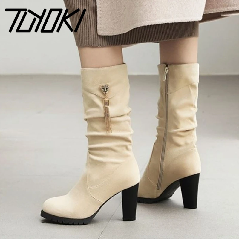 

Tuyoki плюс Размеры; Большие размеры 32-48, женские ботильоны на высоком каблуке ботинки на платформе, застежка-молния, подкладке, зимние сапоги д...