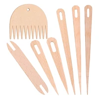 7 pcsset hand knitting loom stick set diy hand crafts tool kit wooden weaving needle shuttle comb for diy tapestry