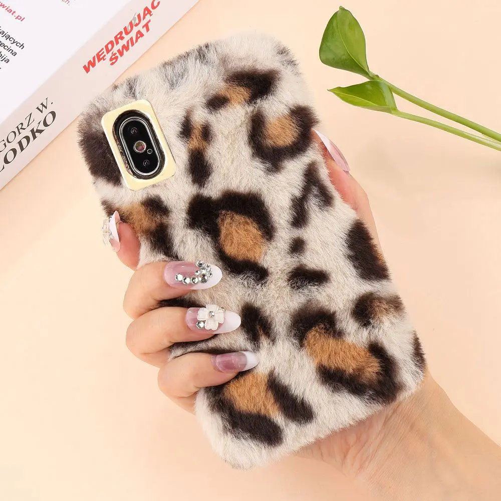 Модный пушистый леопардовый чехол LAPOPNUT из искусственного меха кролика для IPhone 11