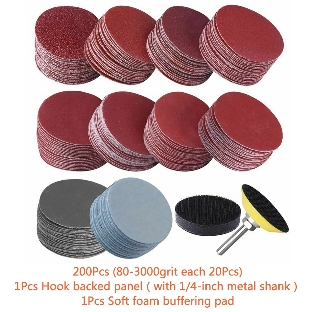 

200Pcs Sanding Discs 50mm Sander Disc 80-3000 Grit Paper Polish Pad Adapter