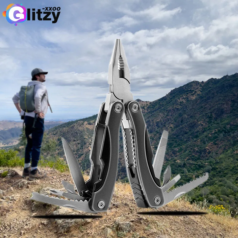 

Multitool Knife 15 in 1 Portable Folding Knife Pocket Camping Survial Outdoor Tool Folding Saw, Wire Cutter, Pliers, Sheath