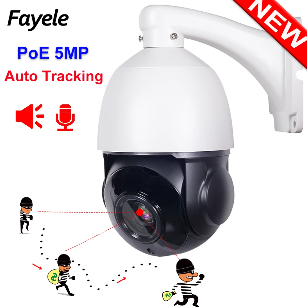 

POE 5MP AI Humanoid Auto Tracking PTZ Camera 30X Zoom H.265 IR 80M 2Way Audio CCTV Video Surveillance Outdoor 360 MINI IP Camera