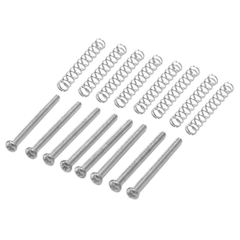 16 Pcs M2.5X32MM Electric Guitar Humbucker Pickups Adjust Height Screw and Spring- Pitch 0.4Mm, 8 Pcs Silver& 8 Pcs Gold