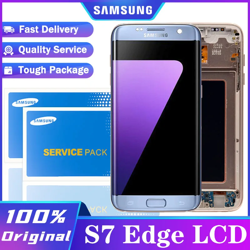 Pantalla SUPER AMOLED de 5,5 pulgadas con marco para SAMSUNG Galaxy S7 edge, reemplazo de quemadura en LCD para G935 y G935F, t&aacute;ctil, montaje de digitalizador-0