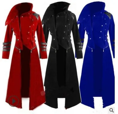 

New Men Singer Dance Show Nightclub Outfit Prom Clothes design Red black blue Pattern Men's Jacket Long Outfit dropshipping