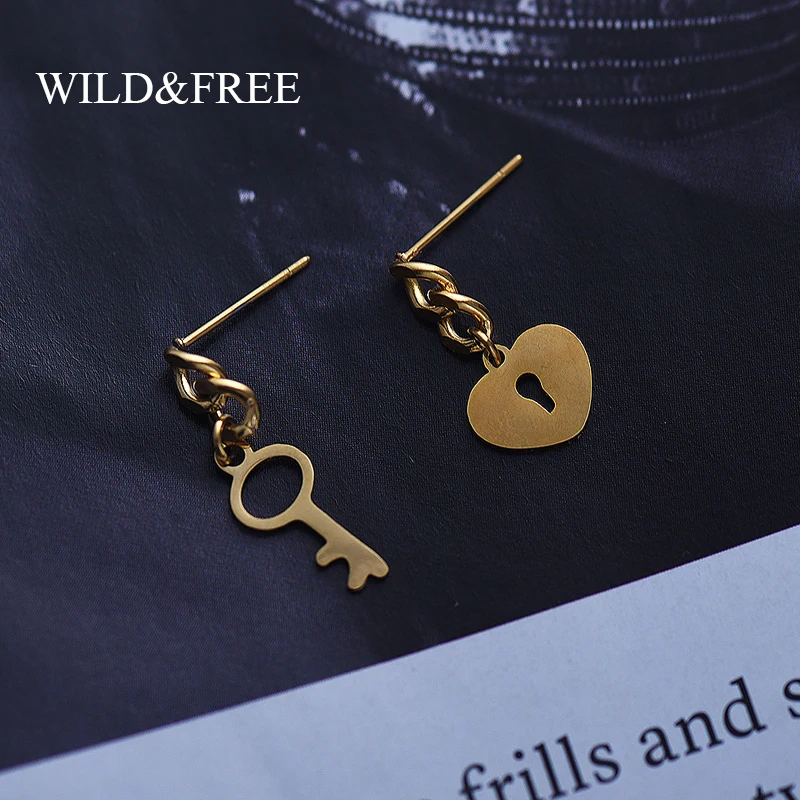 Wild & Free новый милый маленький ключ сердце серьги со шпилькой для женщин