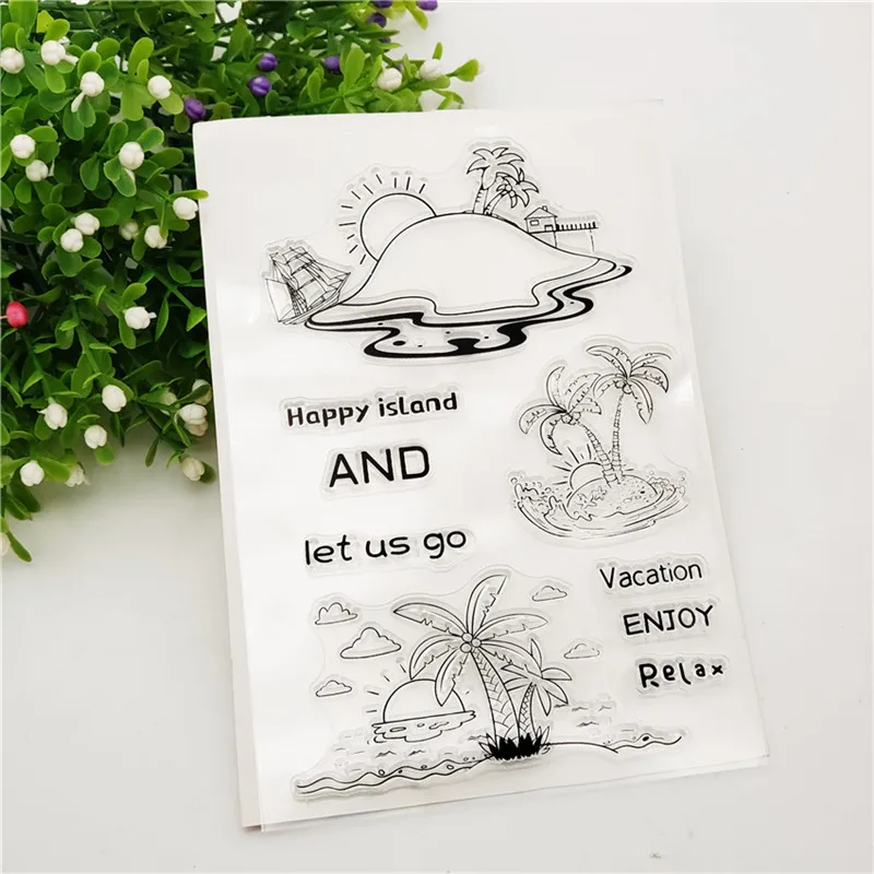 

Silicone Transparent Seal Hand Account Scrapbooking Paper Album DIY Craft Decorative Embossing Rubber Stamp Island Coconut Tree