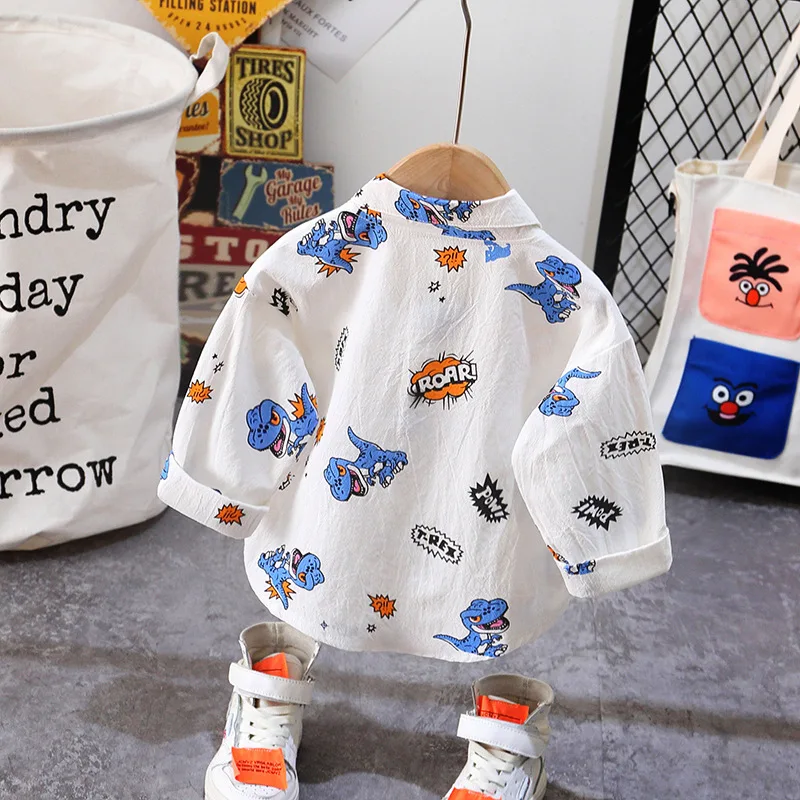 Демисезонная Модная хлопковая рубашка с длинным рукавом для маленьких мальчиков