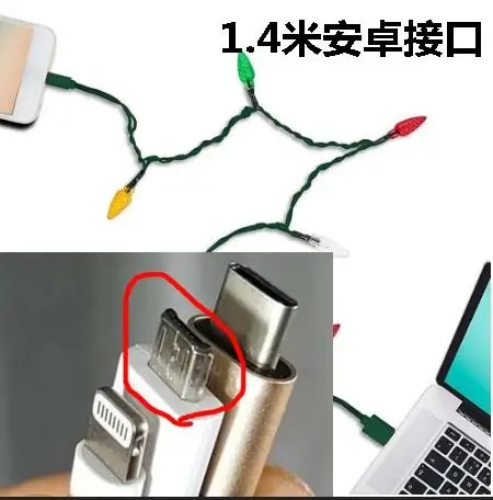 1.4 meters android Счастливого Рождества светильник светодиодный USB кабель DCI зарядное устройство светильник ing Шнур для iPhone/Android - Цвет: 1.4 meters android