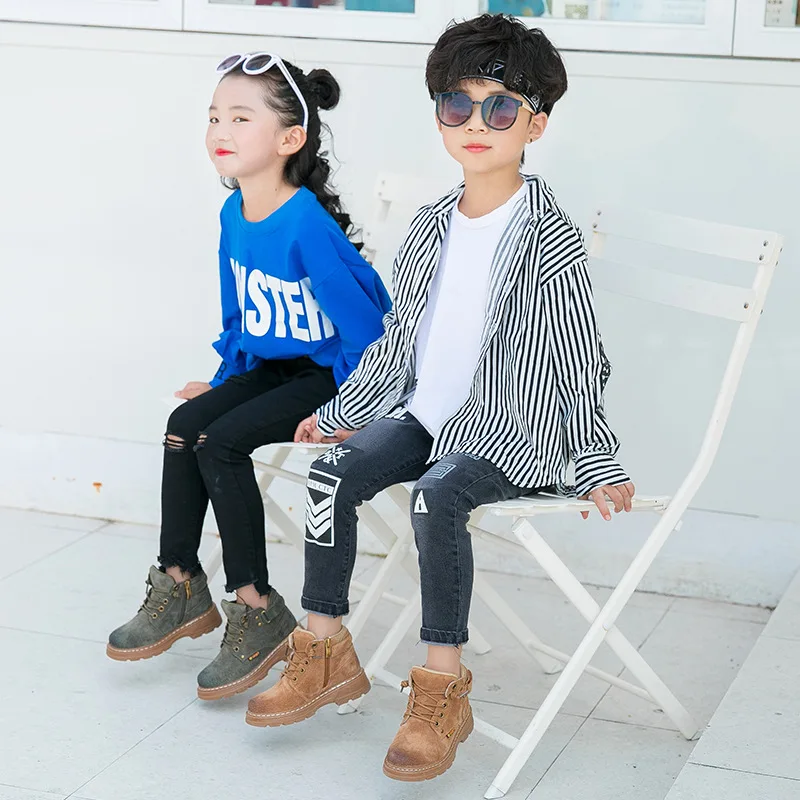 

New Boys Martin Boots Children Winter Shoes Western Ankle Boots Genuine Leather Plush Warm Fashion Waterproof Kids Snow boots