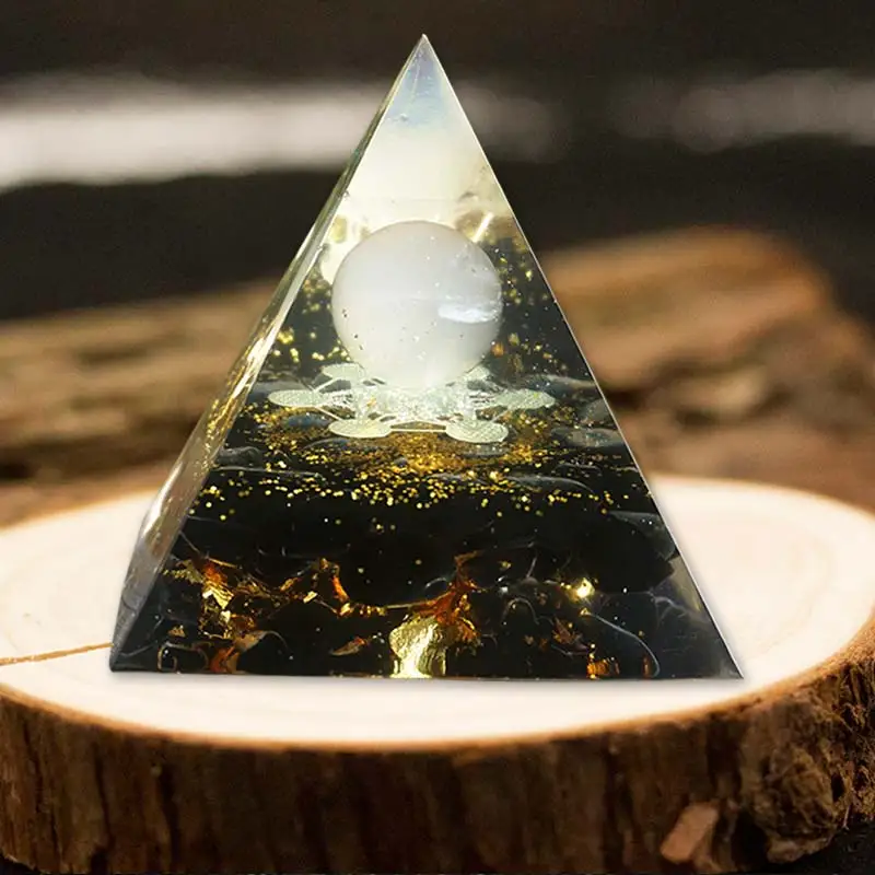 

Handmade Orgonite Pyramid 6cm symbolizes the lucky citrine pyramid energy converter to gather wealth and prosperity resin decor