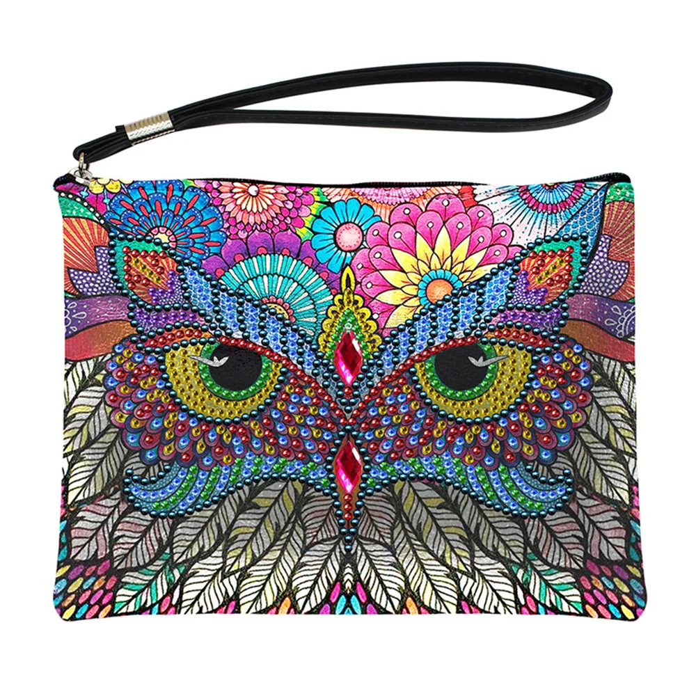 5D алмазная живопись Сова бабочка цветок кожаный кросс-боди кошелек женский клатч
