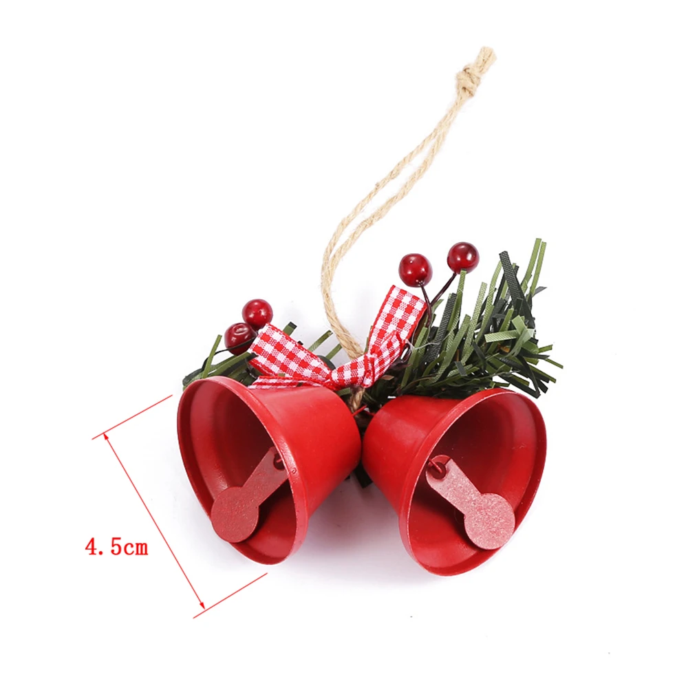 

3 Pcs Christmas Tree Decorative Craft Ornament Pendant Double Small Bell with Bow Tie Home Decoration Accessories