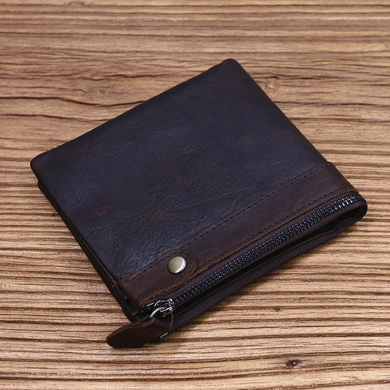 Мужской кошелек из 100% натуральной кожи винтажный короткий воловьей мужской с