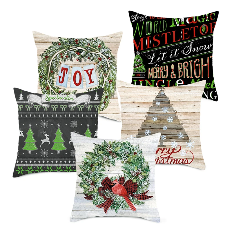 

Fuwatacchi Christmas Tree Wreath Cushion Cover New Year Snowman Pillow Covers for Home Sofa Decorative Throw Pillowcases Gift