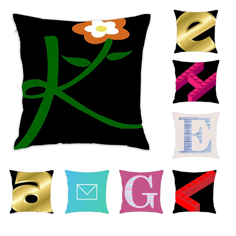 

[Douladou] Letters English Alphabet theme Pillow Case restroom office Cotton Cushion Cover Washable Soft Pillowcase 45x45cm