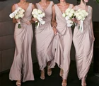 Платье-трапеция для подружек невесты, с длинным V-образным вырезом, карманами, плиссированное, со шнуровкой сзади, элегантное, зеленое