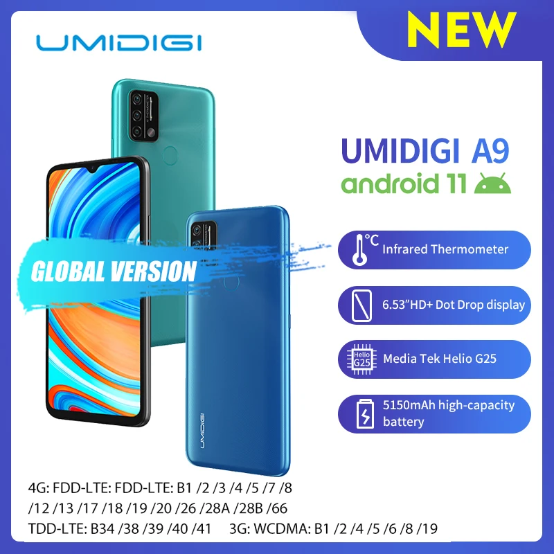 Смартфон UMIDIGI A9 на Android 11 восемь ядер экран 6 53 дюйма 3 ГБ + 64 | Мобильные телефоны и