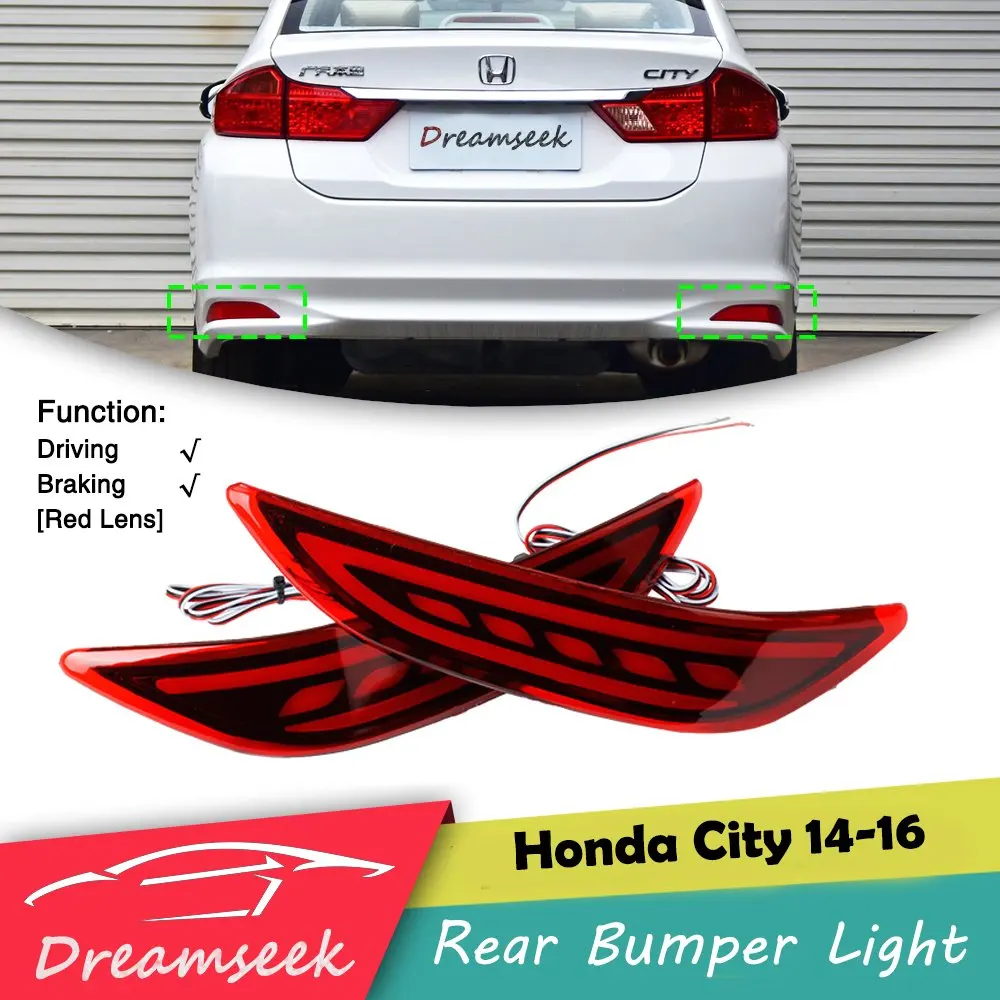 Красный светодиодный задний фсветильник на бампер для Honda City 2014 2015 2016 стоп сигнал|