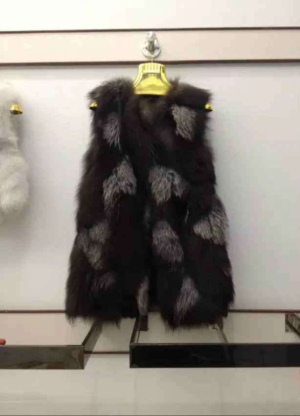 New  Women's real genuine  natural sliver fox Fur vest fashion Winter Warm  Jacket Gilet custom big size