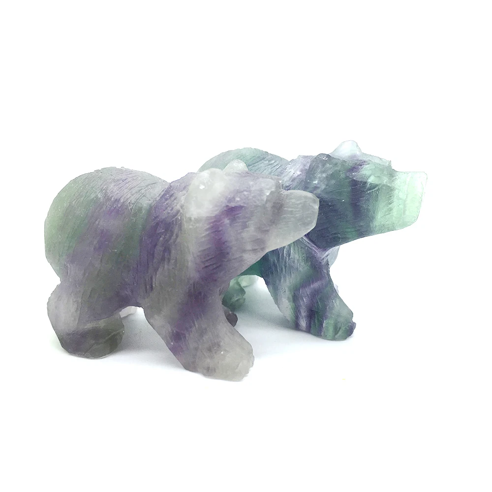 2&quot Natural Rainbow Fluorite Bear Figurine Carved Quartz Statue Reiki Healing Crystals Party Gifts Home Decor Crafts | Дом и сад