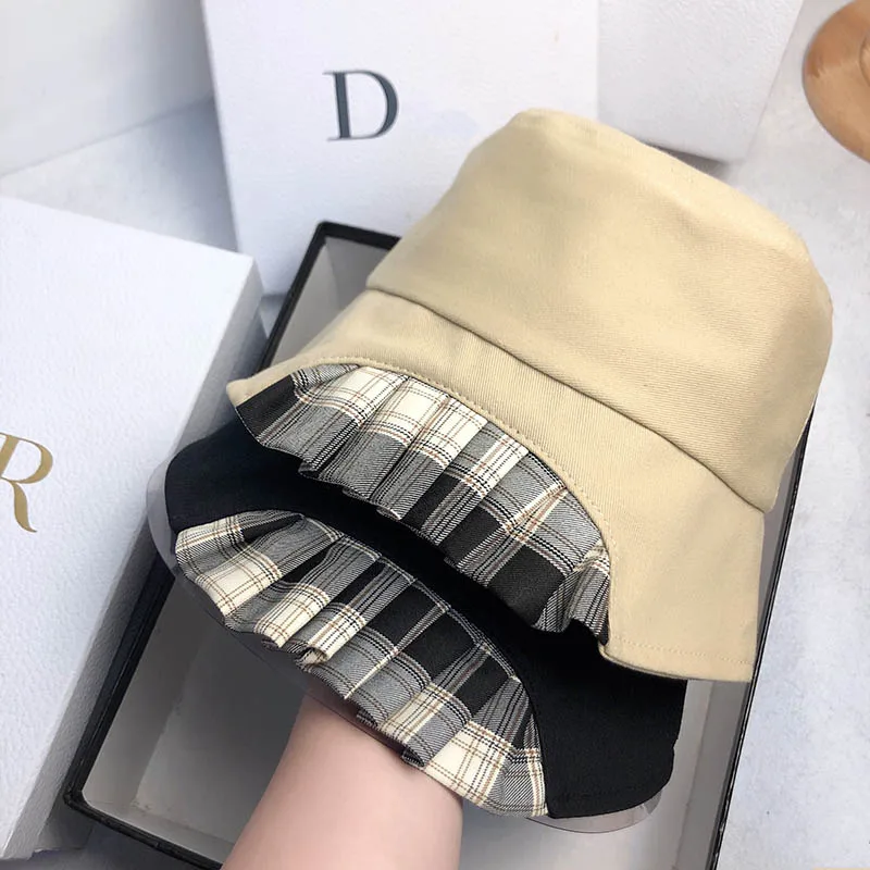 2021 Cap Spring Summer New Explosion Women Pleated Bucket Hats Fashion Refreshing Cotton Sun Protection Shading Sun Hats QDKPOTC
