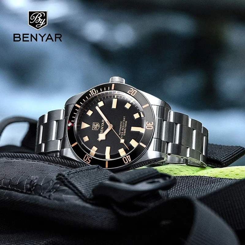 BENYAR Men Mechanical Wristwatches BB58 Retro Automatic Watch Men Sports Stainless Steel Waterproof Luminous Reloj Hombre 2023