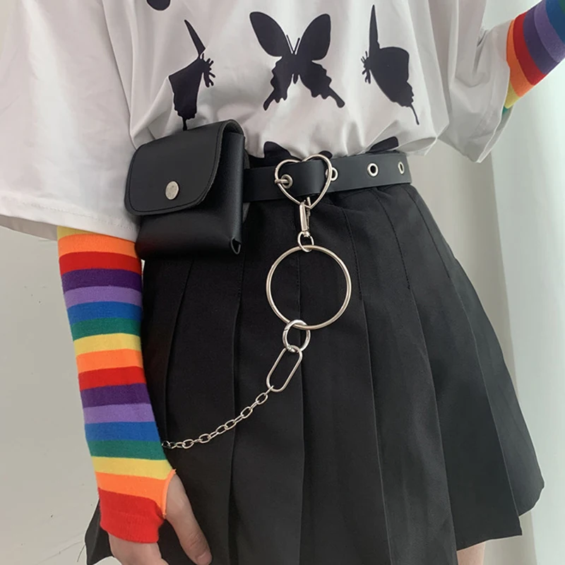 Женский ремень с цепочкой в стиле панк регулируемый одним рядом отверстий и