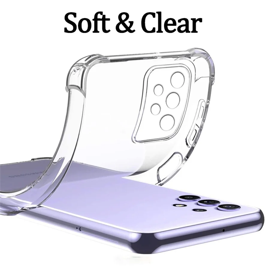 Airbag Transparent Phone Case for Samsung Galaxy A02 A02S A12 A22 A32 A42 A52 A72 A82 Soft Thin Shockproof Fall-Proof Back Cover