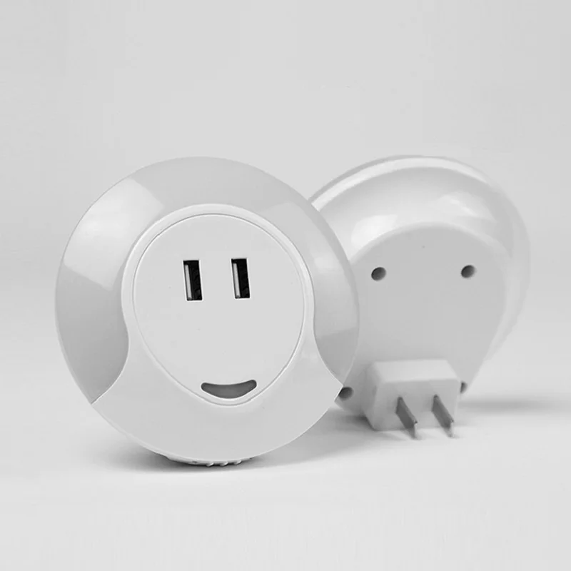 Круглая светодиодная Ночная лампа с автоматическим датчиком и 2 USB разъемами для