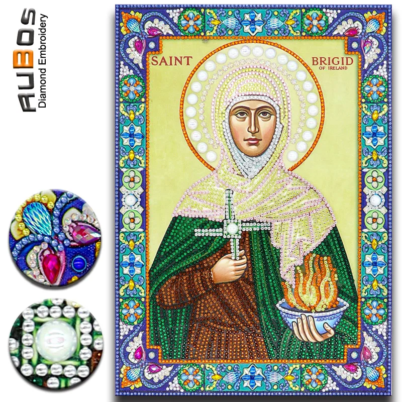 

RUBOS DIY 5D Diamond Painting Icon Saint Brigid God of Ireland Diamond Embroidery Mosaic Big Bead Pearl Crystal Religions Sale