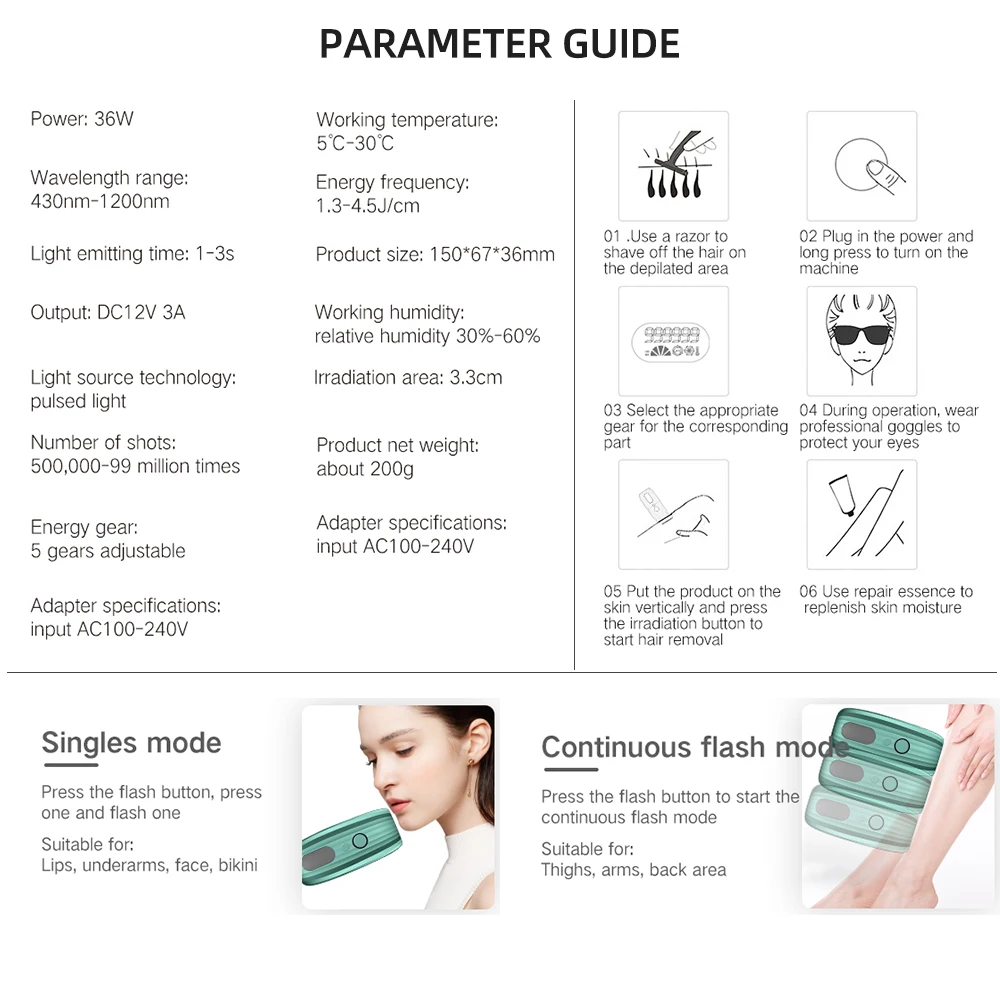 

IPL Hair Removal Depilador Depiladora Lser Epilateur Electrique Permanent Skin Rejuvenation Facial BodyHair Trimmer