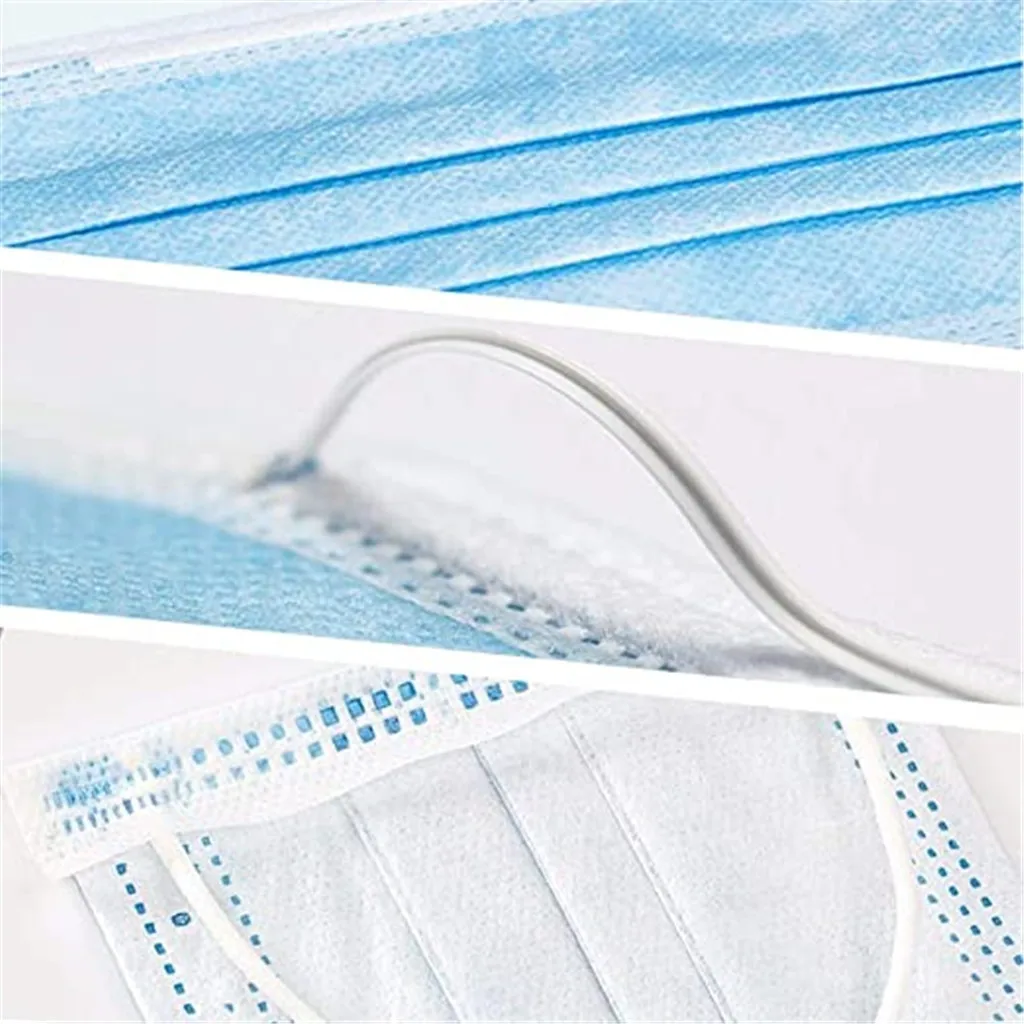 

100Pcs Disposable Face Mask Non Wove Three Layers of Protection Meltblown Cloth Breathable Earloops Masks