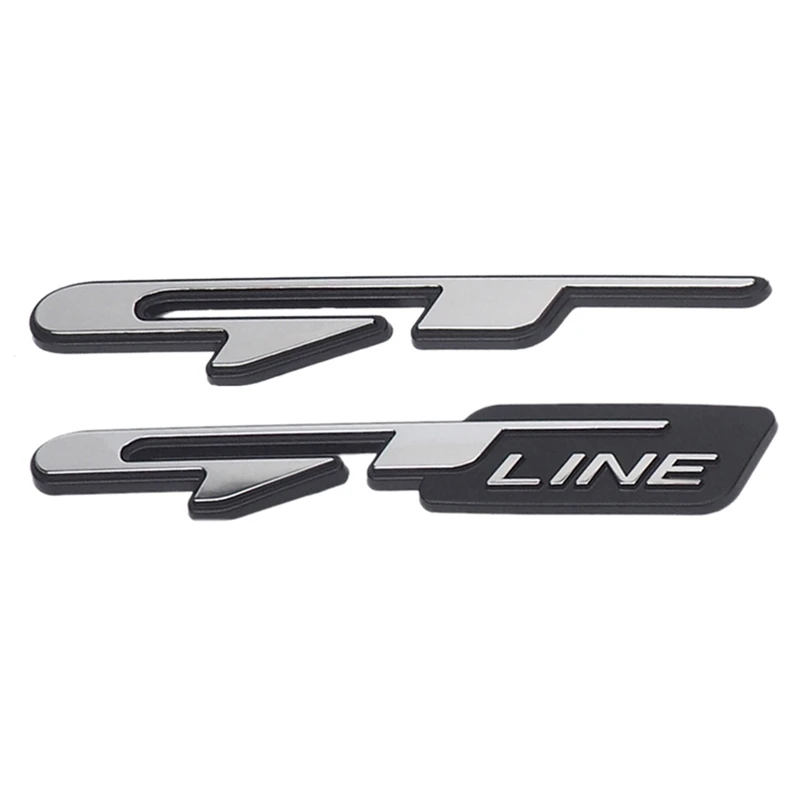 2 Pcs Cool 3D Car Style Sticker Gt Line Letters Sticker For Kia Rear Trunk Fender Car Doors Stickers Gt Line, Silver + Black &amp; S