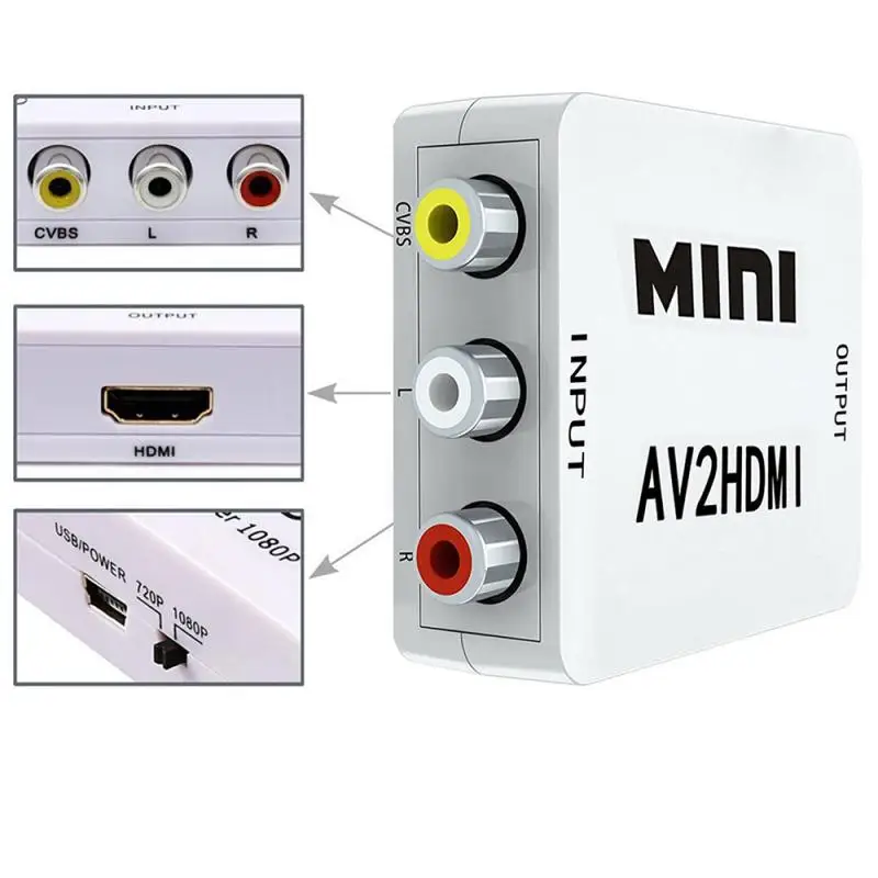 2021 1080p Мини Rca в HDMI совместимый композитный конвертер Cvbs Аудио видео Av для Hd Tv с