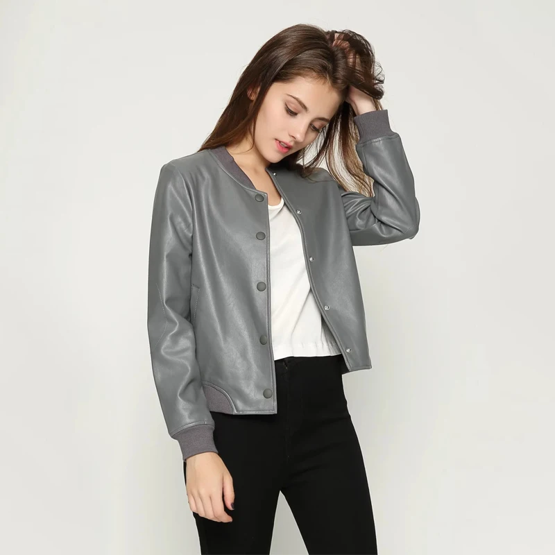 Женская короткая куртка бомбер TMODA291 из искусственной кожи повседневная серая