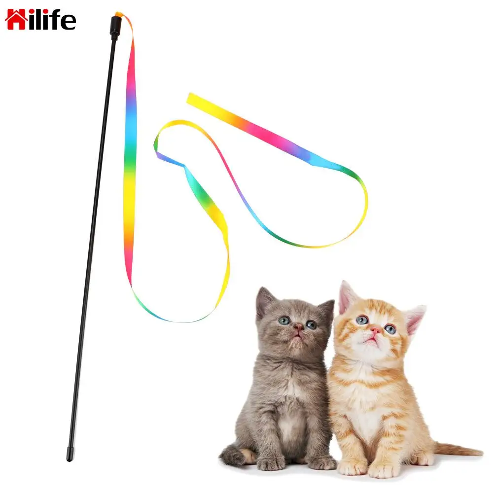 

Cat Toys Funny Pet Supplies With Rainbow Cloth Colorful Teaser Wand Cats Interactive Stick
