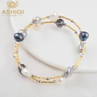 ASHIQI Настоящее натуральное пресноводный барочный жемчуг браслеты и браслеты для женщин ювелирные изделия подарок