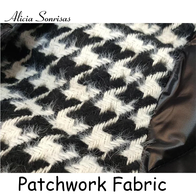 

Winter Houndstooth Patchwork Drawsting Down Cotton Padded Puffer Jacket All-Matching Warm Coat Hooded Glossy Women's Parkas