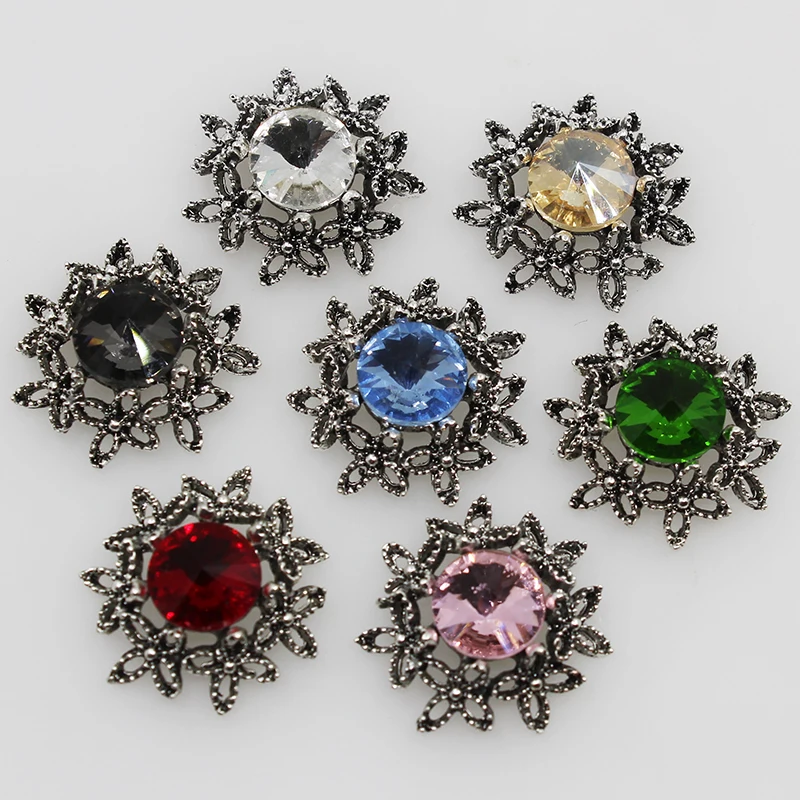 Модные черные пуговицы Стразы 21 мм 10 шт. из сплава с плоским основанием