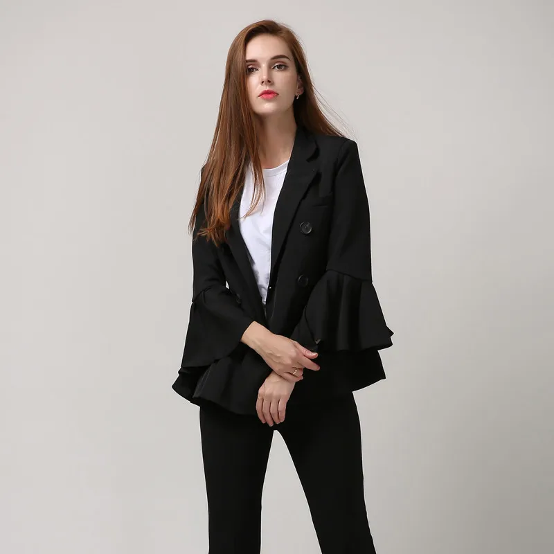 

SISPELL Flare Sleeve For Female Blazer Coat V Neck Long Sleeve High Waist Slimming Women's Vintage Coats 2020 Fashion New