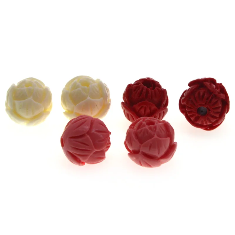 

10pcs/lot Charm Spacer Beads Carved Lotus Flower Cinnabar Red Beads Round Ball Loose Beads for DIY Jewelry Making Accessories